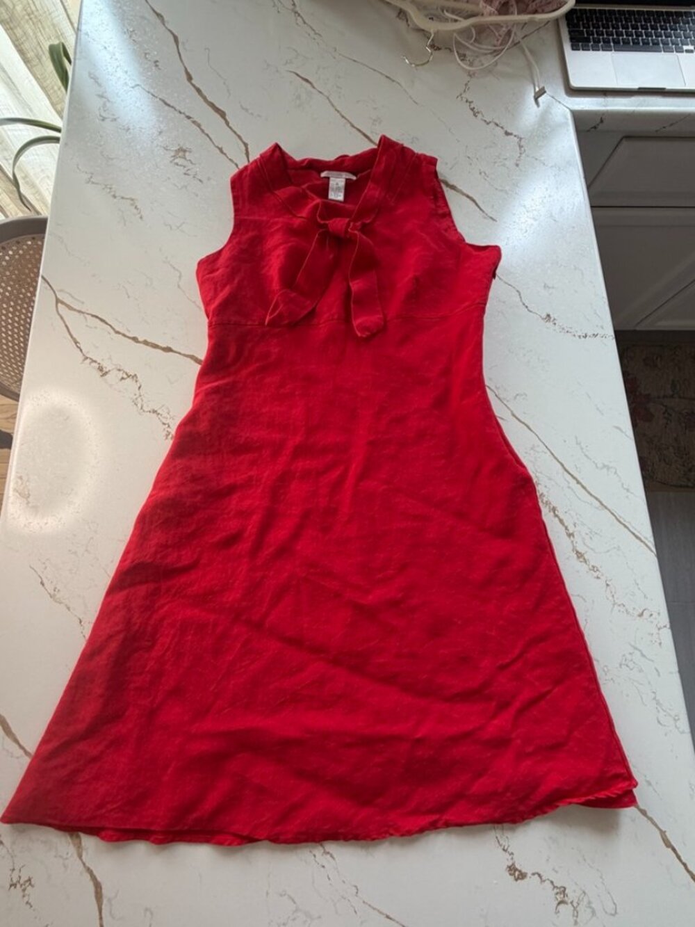 Sarah Spencer Red Linen Blend Sleeveless Collared Fit Flare Dress Women's size 1